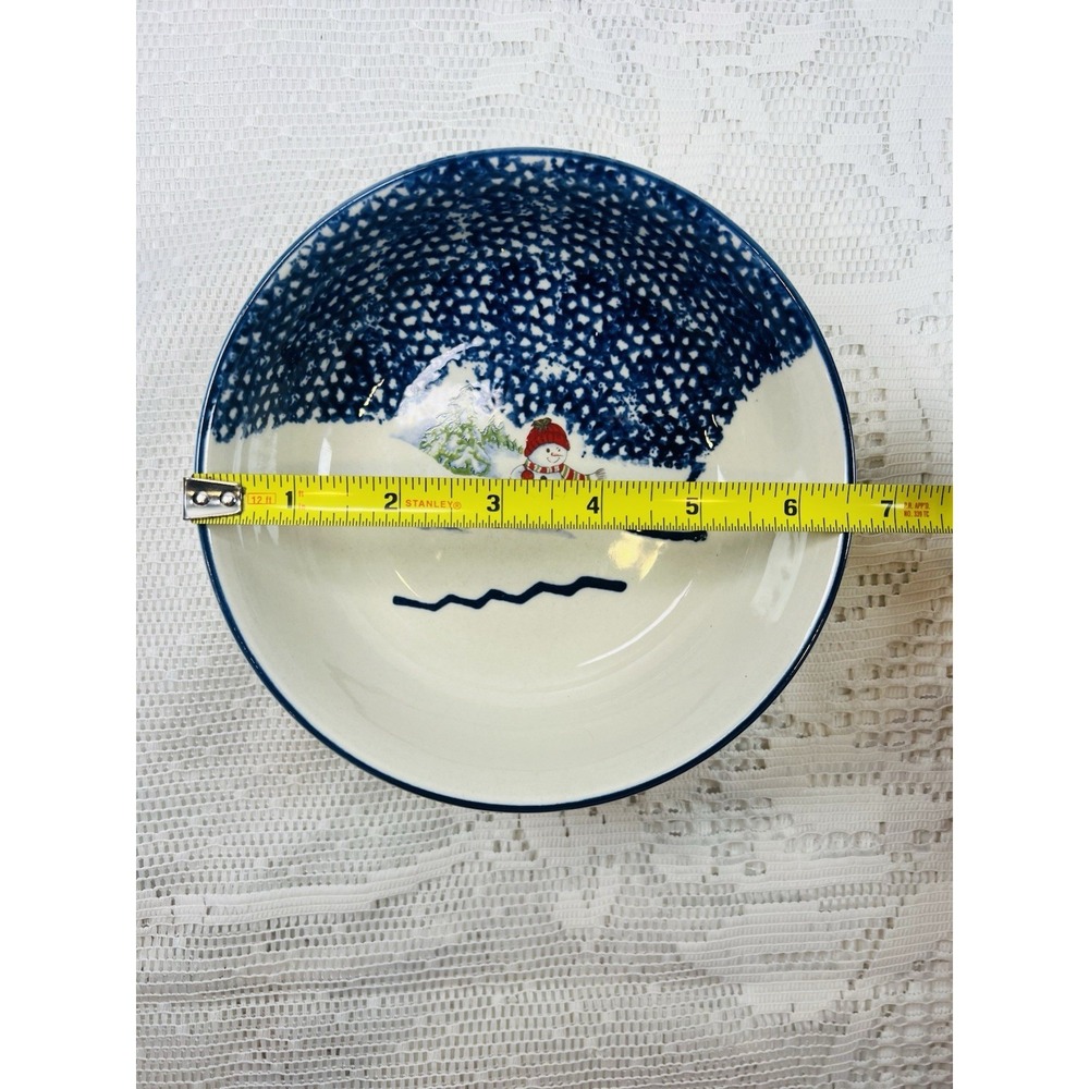 Thomson Pottery Snowman Bowls Winter Christmas Blue White Vintage Set of 4 - Picture 5 of 6
